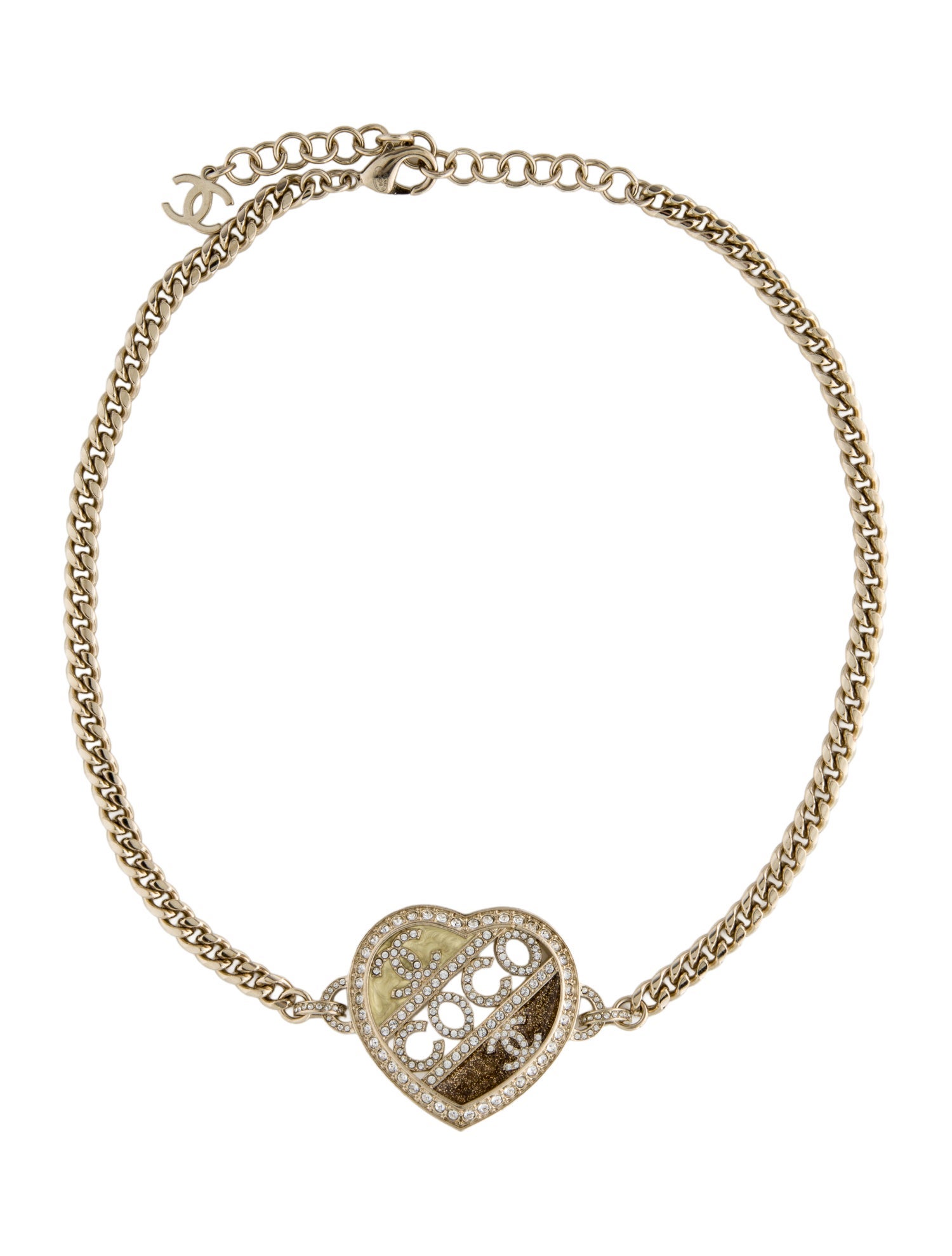 Chanel 2023 Strass & Enamel CC Heart Pendant Necklace