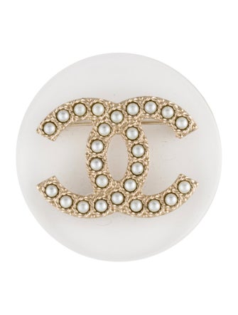 Chanel Faux Pearl & Resin CC Brooch