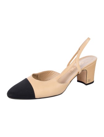 Chanel Interlocking CC Logo Leather Slingback Pumps