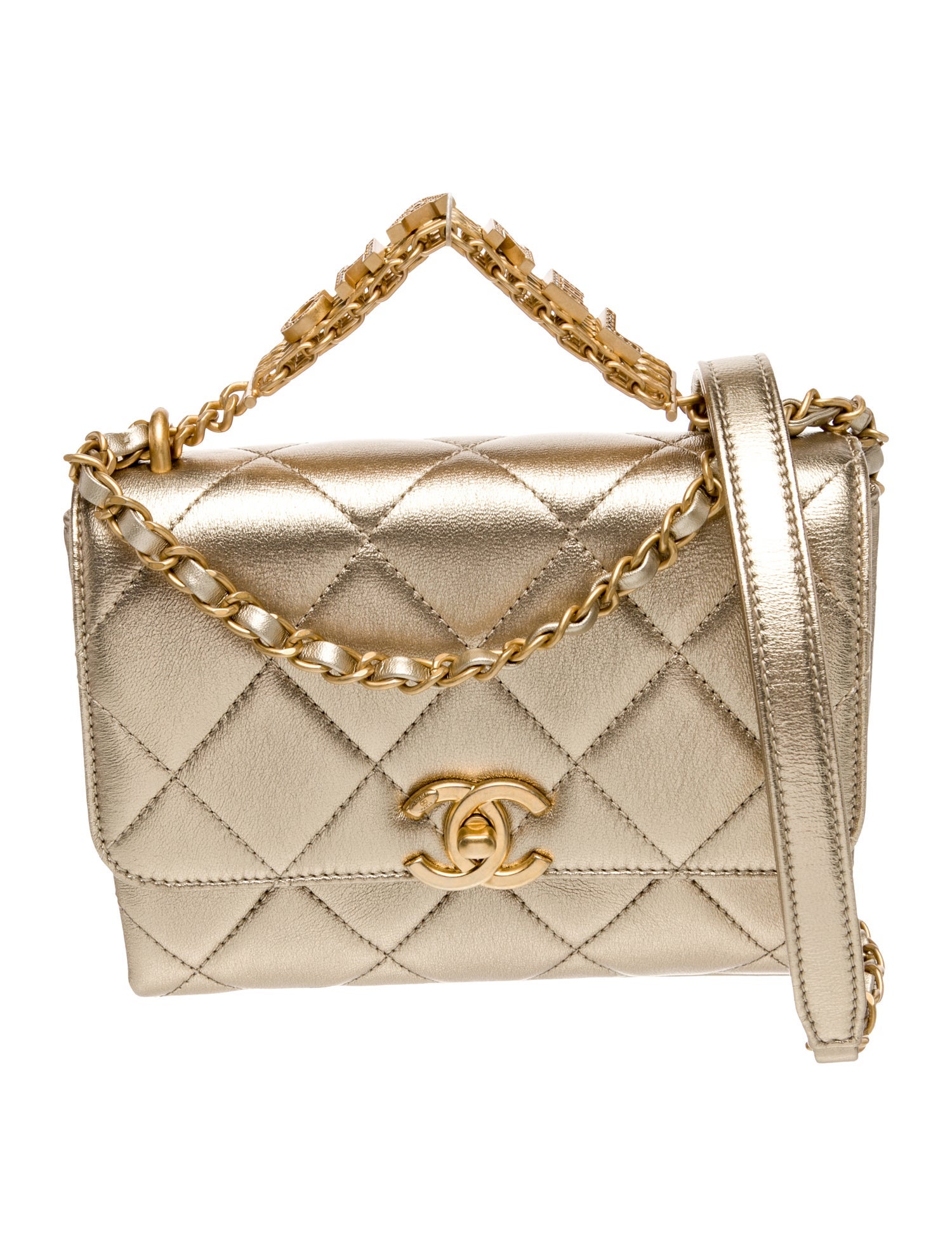 Chanel Metallic Mini Signature Chain Flap Bag