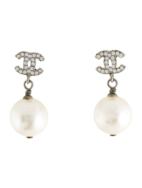 Chanel Strass & Faux Pearl CC Drop Earrings