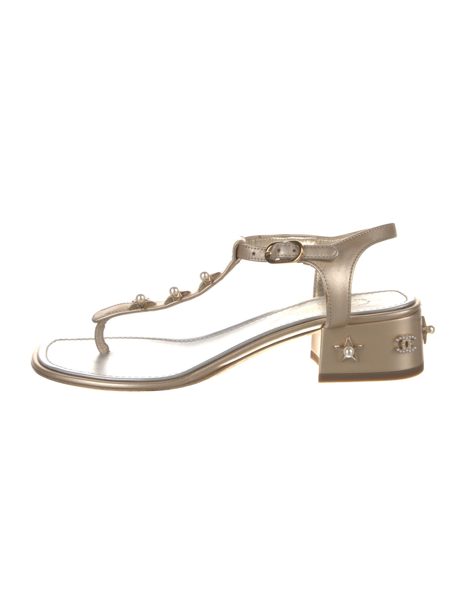Chanel Interlocking CC Logo Leather T-Strap Sandals