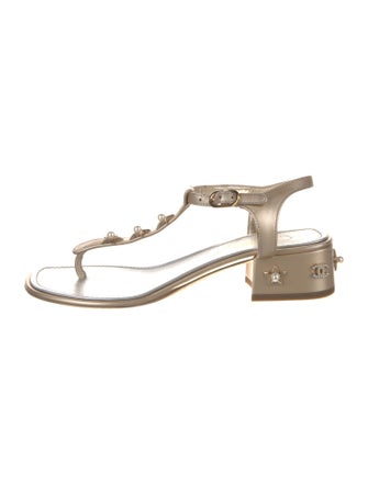 Chanel Interlocking CC Logo Leather T-Strap Sandals