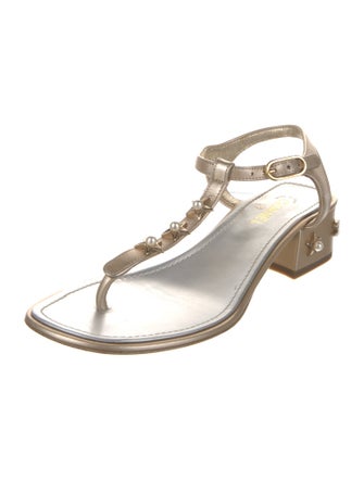 Chanel Interlocking CC Logo Leather T-Strap Sandals