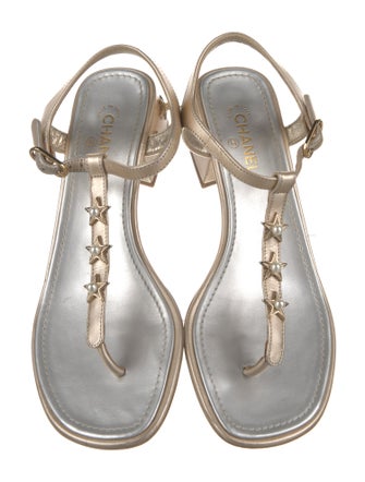 Chanel Interlocking CC Logo Leather T-Strap Sandals