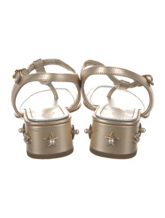 Chanel Interlocking CC Logo Leather T-Strap Sandals