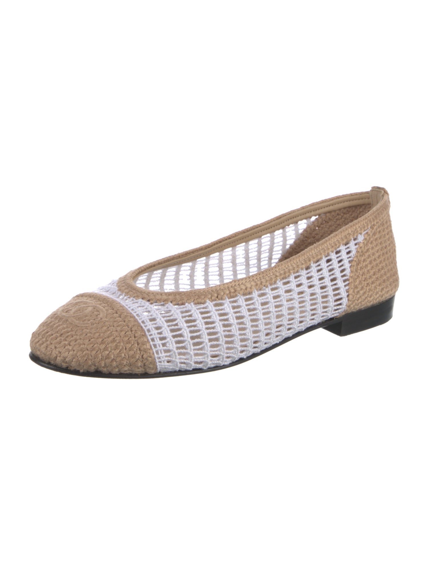 Chanel Interlocking CC Logo Raffia Ballet Flats