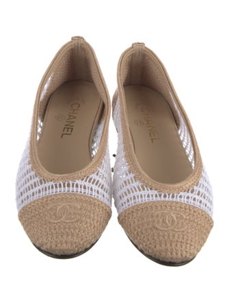Chanel Interlocking CC Logo Raffia Ballet Flats