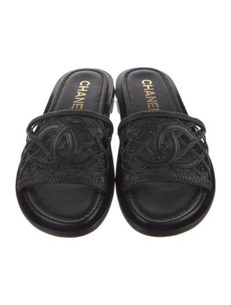 Chanel Interlocking CC Logo Leather Slides