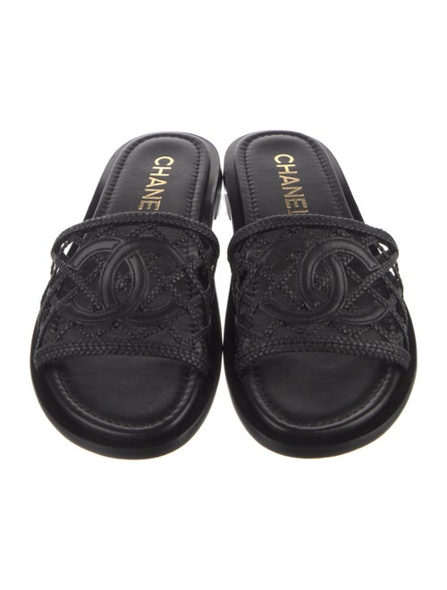 Chanel Interlocking CC Logo Leather Slides