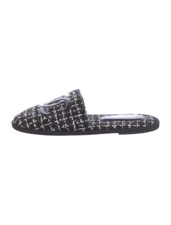 Chanel Interlocking CC Logo Tweed Slides
