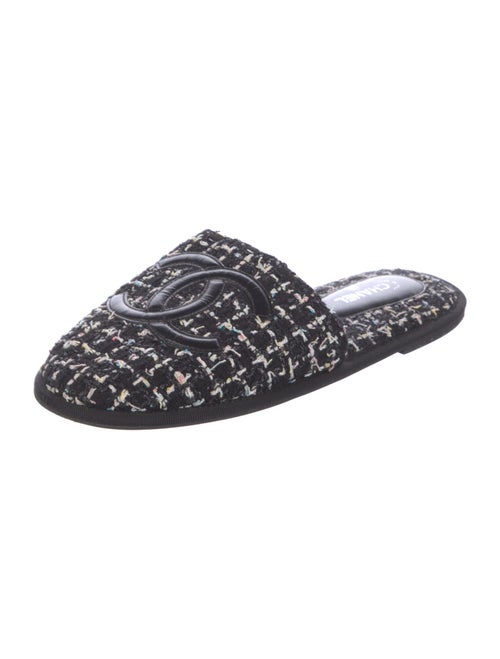 Chanel Interlocking CC Logo Tweed Slides