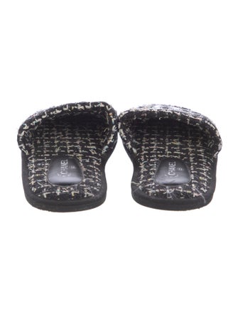 Chanel Interlocking CC Logo Tweed Slides