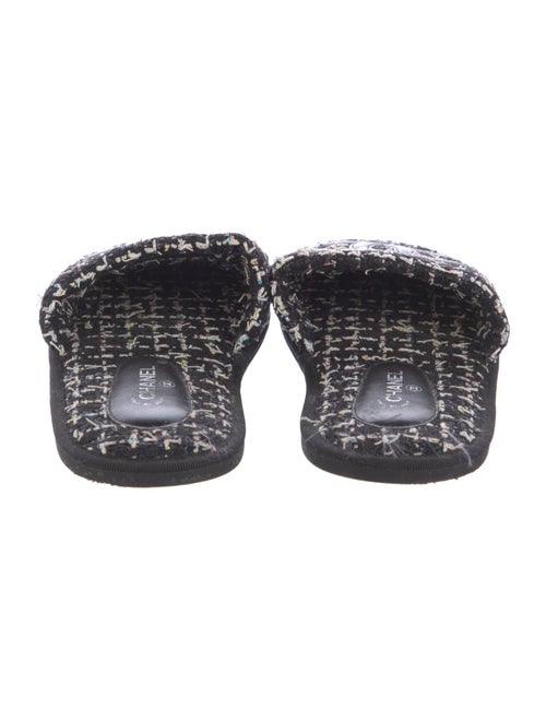 Chanel Interlocking CC Logo Tweed Slides