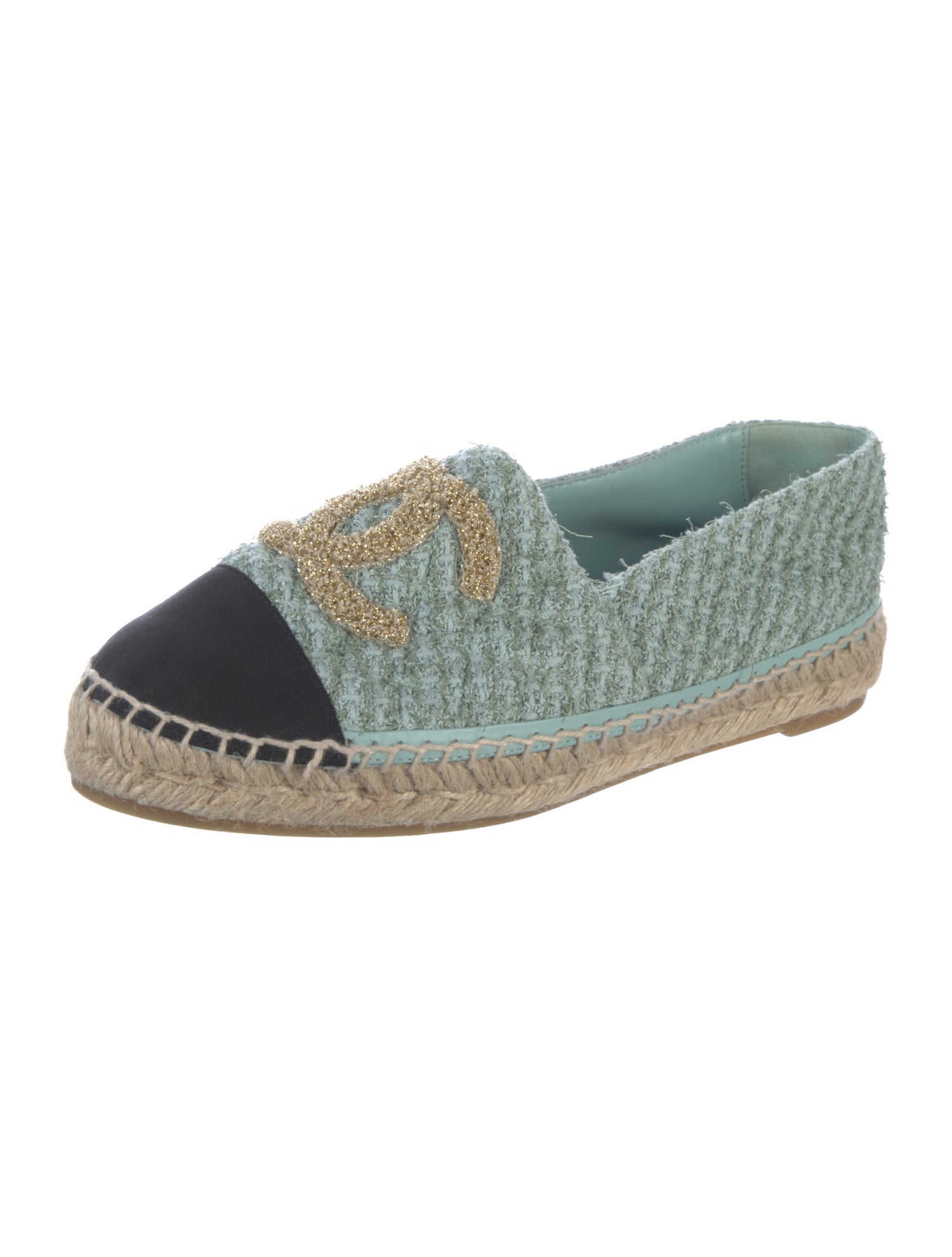 Chanel Interlocking CC Logo Tweed Espadrilles