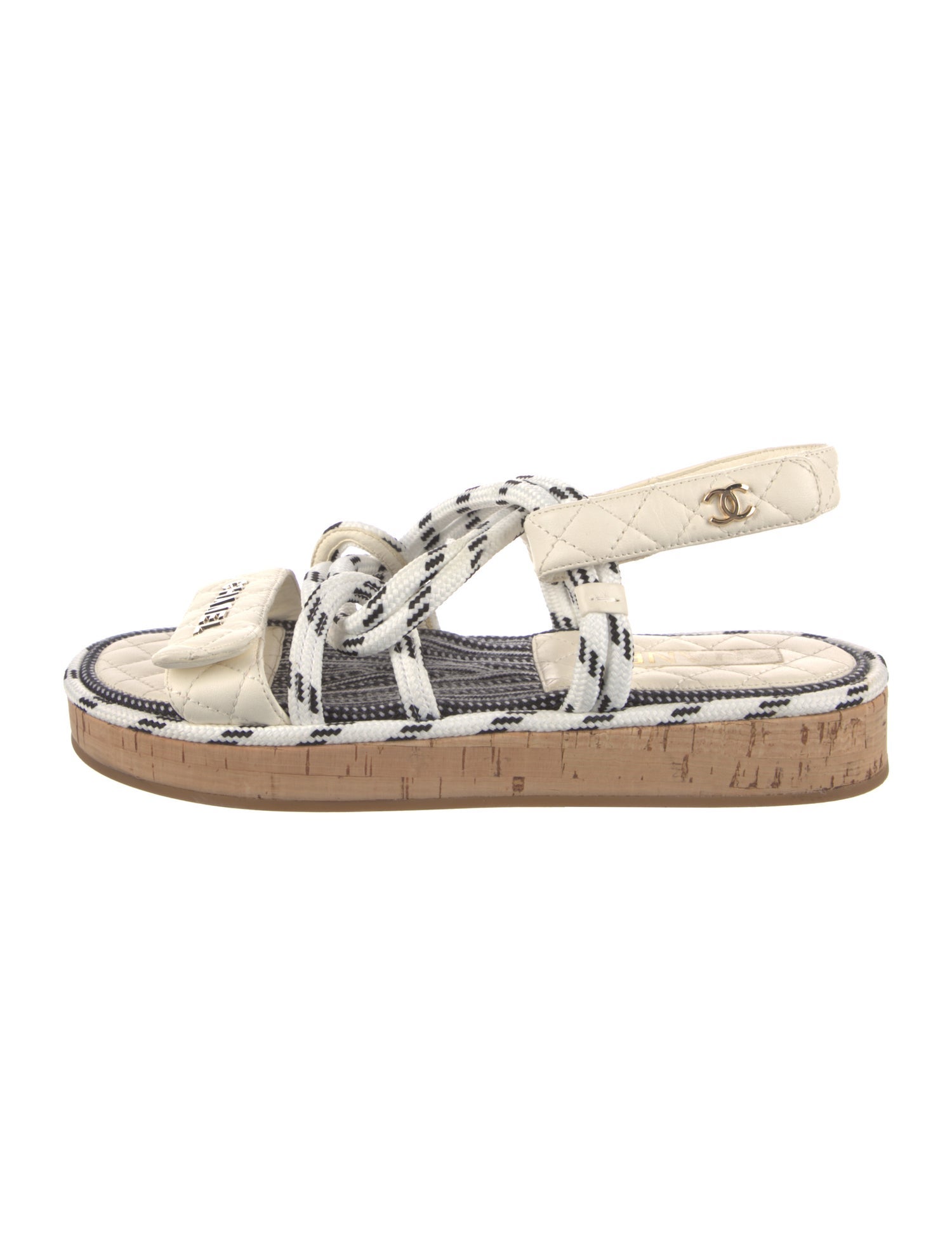 Chanel Interlocking CC Logo Leather Slingback Sandals