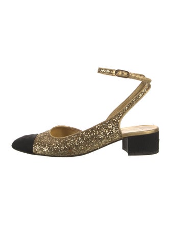 Chanel Glitter Colorblock Pattern Slingback Pumps