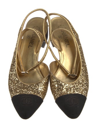 Chanel Glitter Colorblock Pattern Slingback Pumps