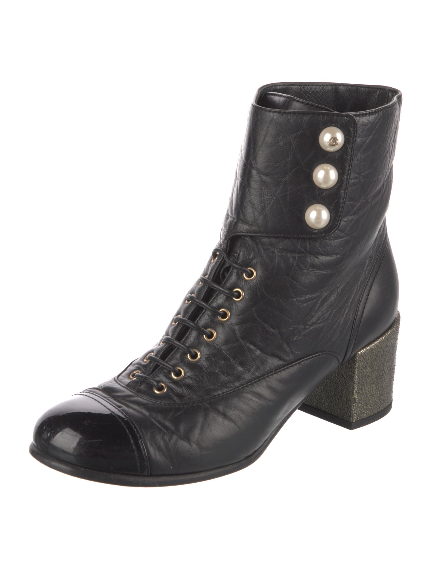 Chanel Interlocking CC Logo Leather Lace-Up Boots