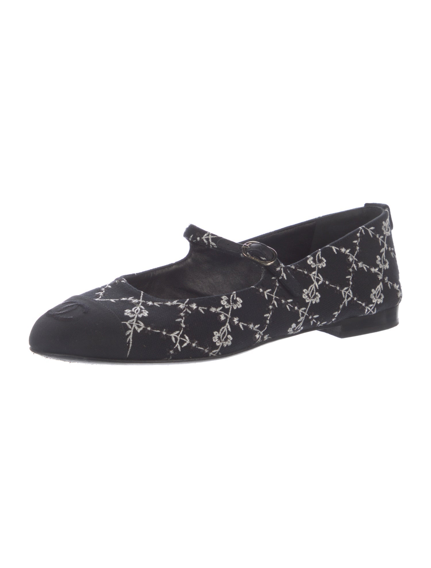 Chanel Interlocking CC Logo Grosgrain Trim Mary Jane Flats