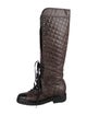 Chanel Quilted Pattern Leather Lace-Up Boots