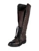 Chanel Quilted Pattern Leather Lace-Up Boots