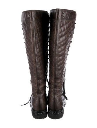 Chanel Quilted Pattern Leather Lace-Up Boots