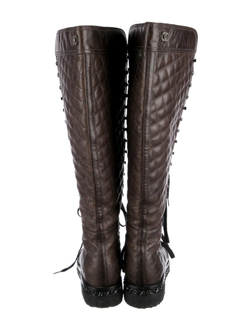 Chanel Quilted Pattern Leather Lace-Up Boots