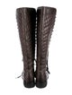 Chanel Quilted Pattern Leather Lace-Up Boots
