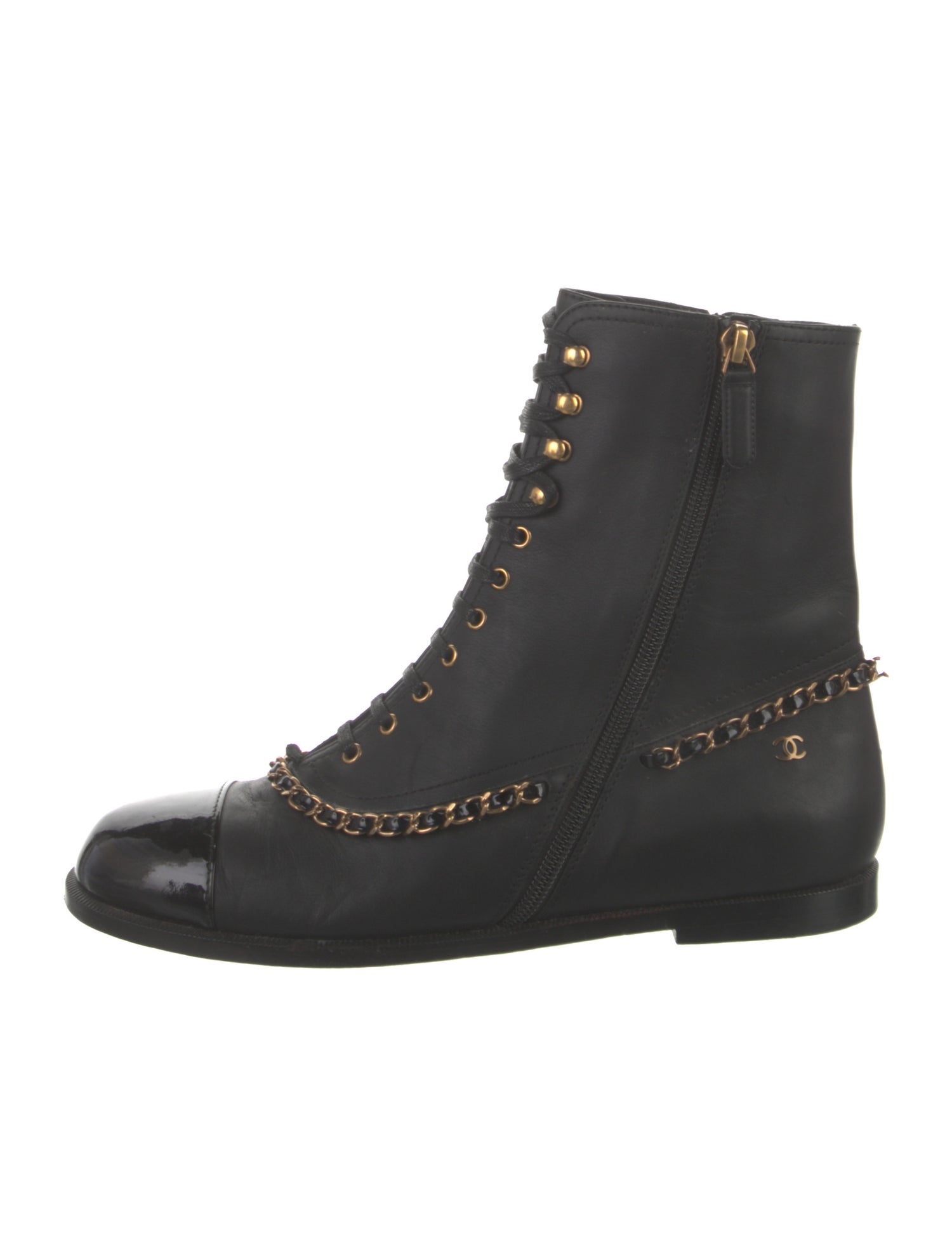 Chanel Interlocking CC Logo Leather Combat Boots