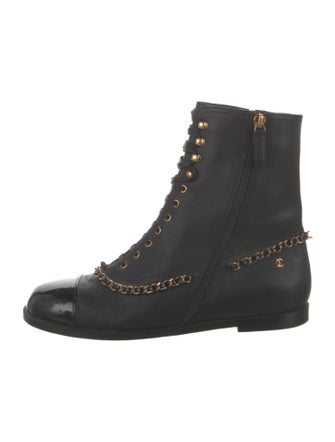 Chanel Interlocking CC Logo Leather Combat Boots