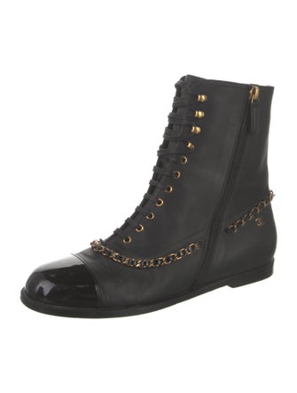 Chanel Interlocking CC Logo Leather Combat Boots