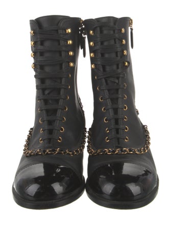 Chanel Interlocking CC Logo Leather Combat Boots