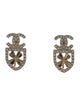 Chanel 2020 Strass CC Clover Shield Earrings