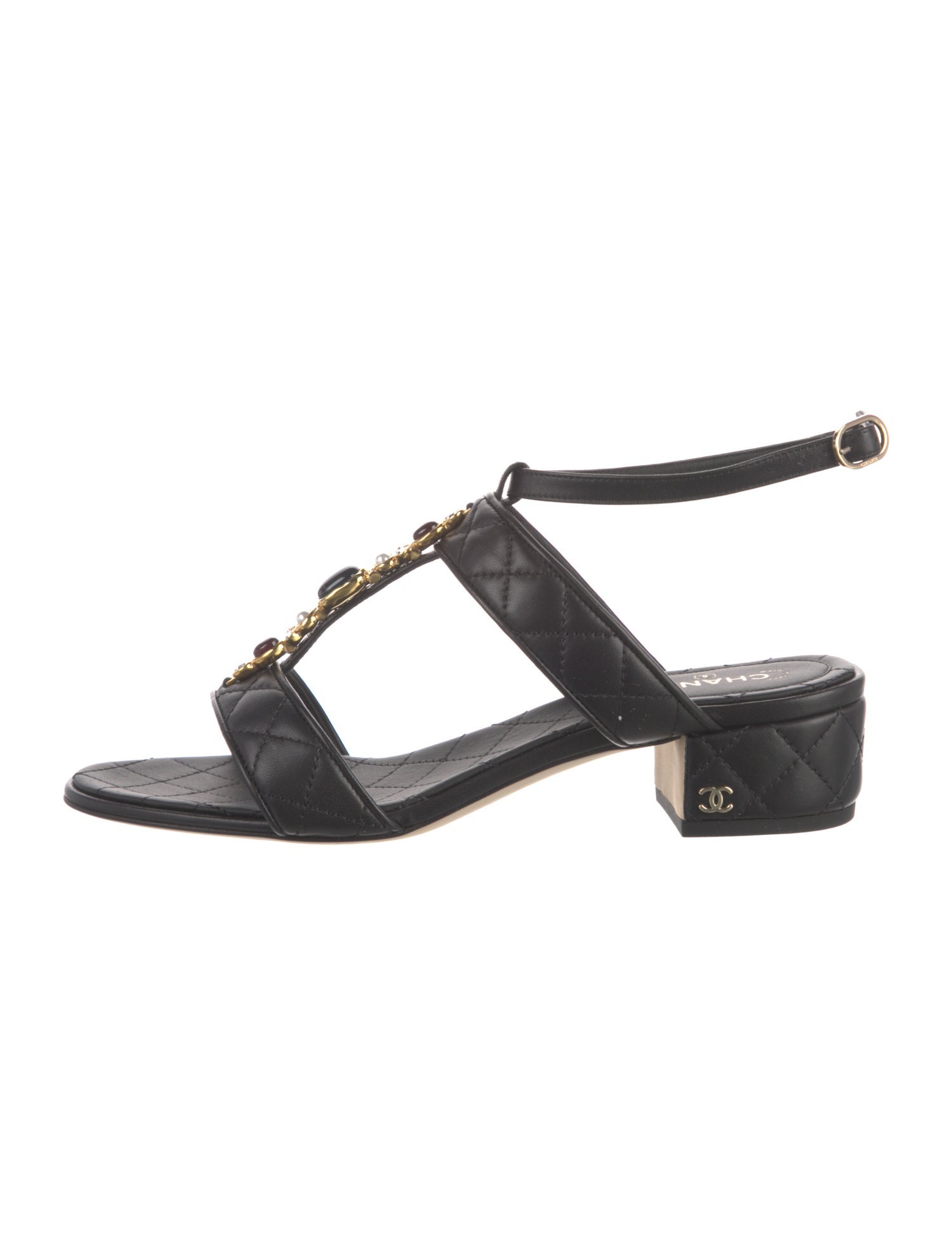 Chanel 2021 Interlocking CC Logo T-Strap Sandals w/ Tags