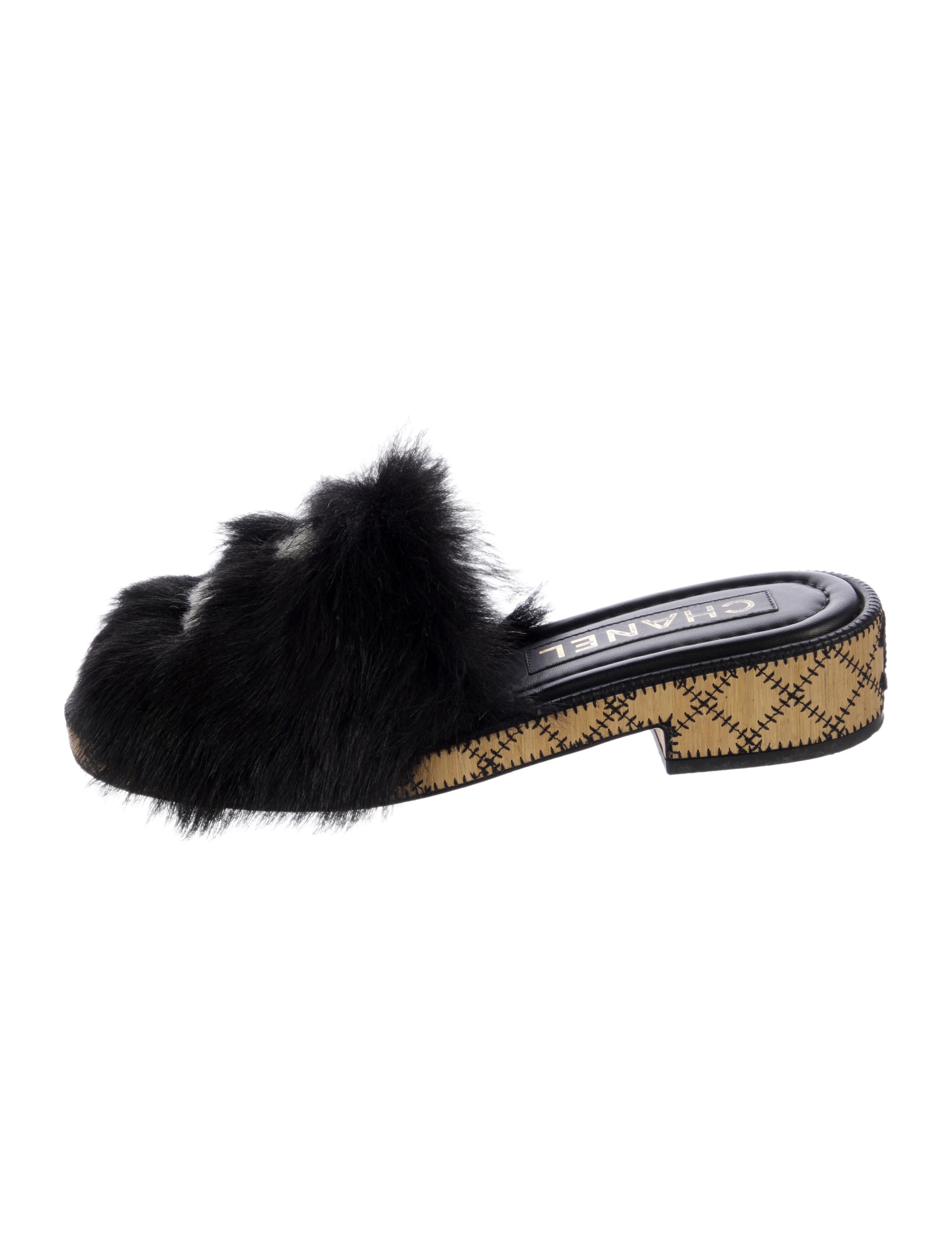 Chanel Interlocking CC Logo Shearling Mules