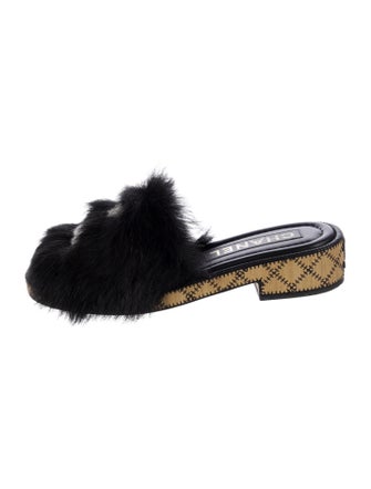 Chanel Interlocking CC Logo Shearling Mules