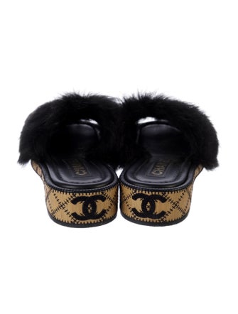 Chanel Interlocking CC Logo Shearling Mules