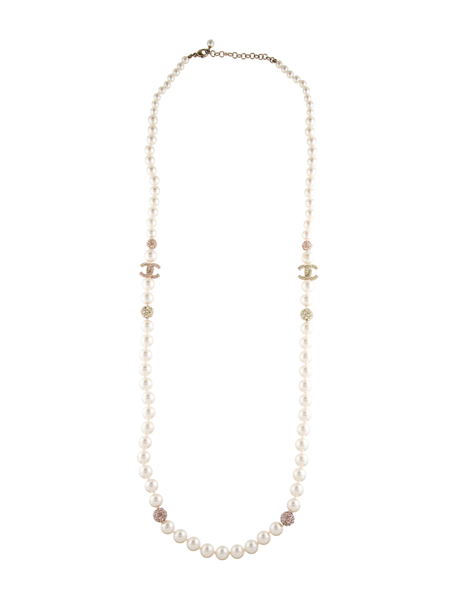 Chanel Faux Pearl & Strass CC Station Necklace