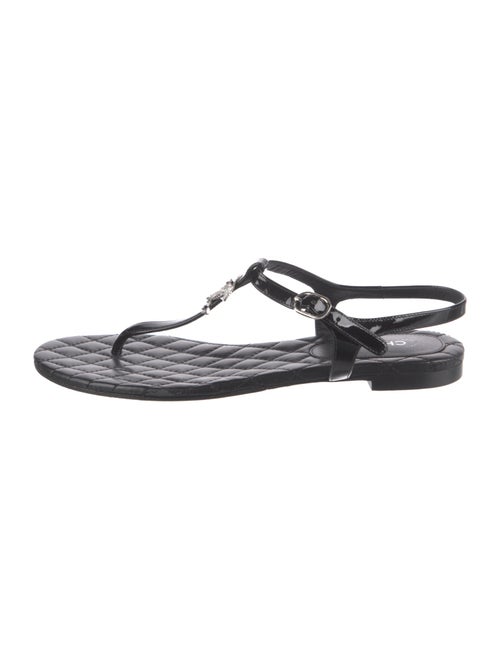 Chanel Interlocking CC Logo Patent Leather T-Strap Sandals