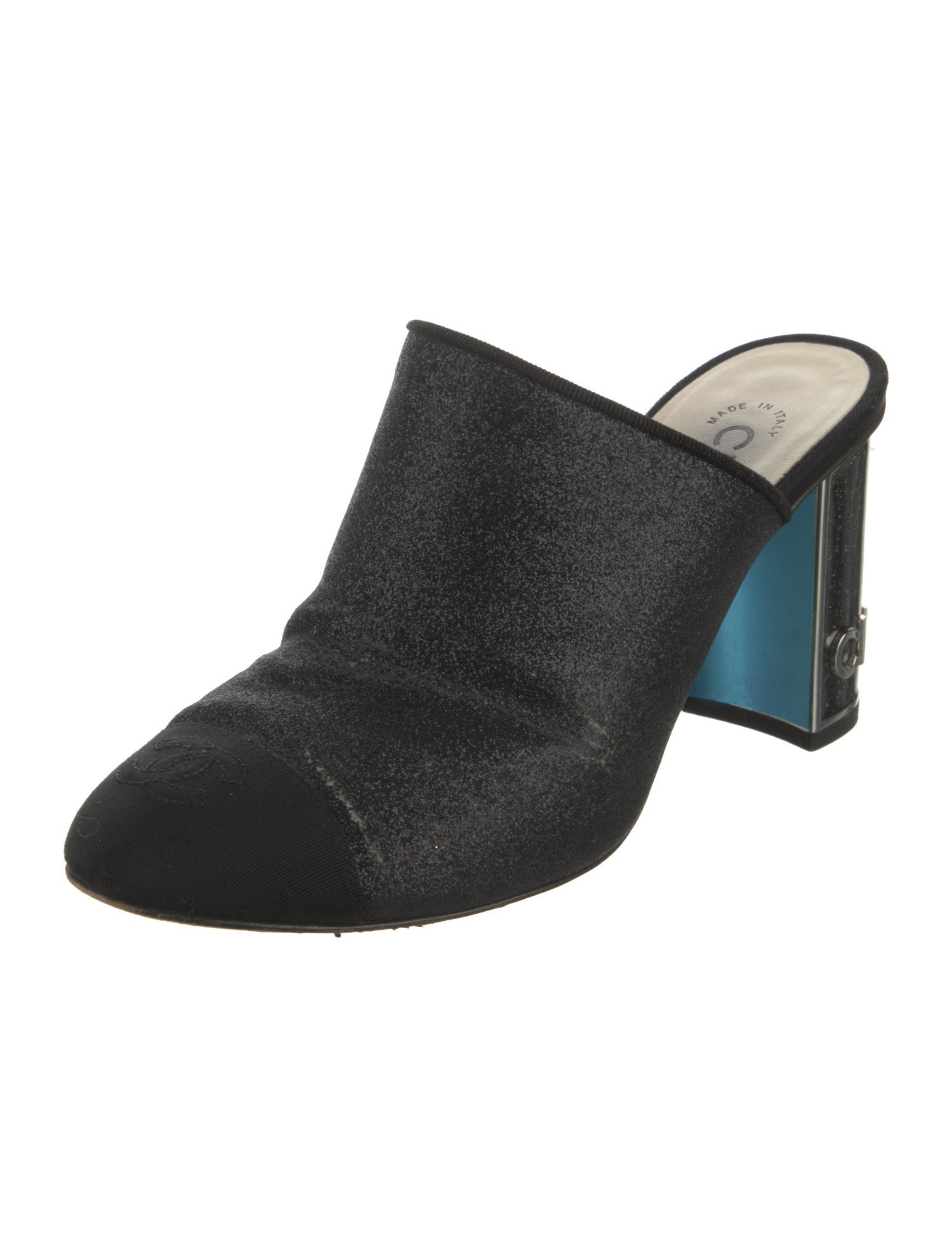 Chanel Interlocking CC Logo Glitter Accents Mules