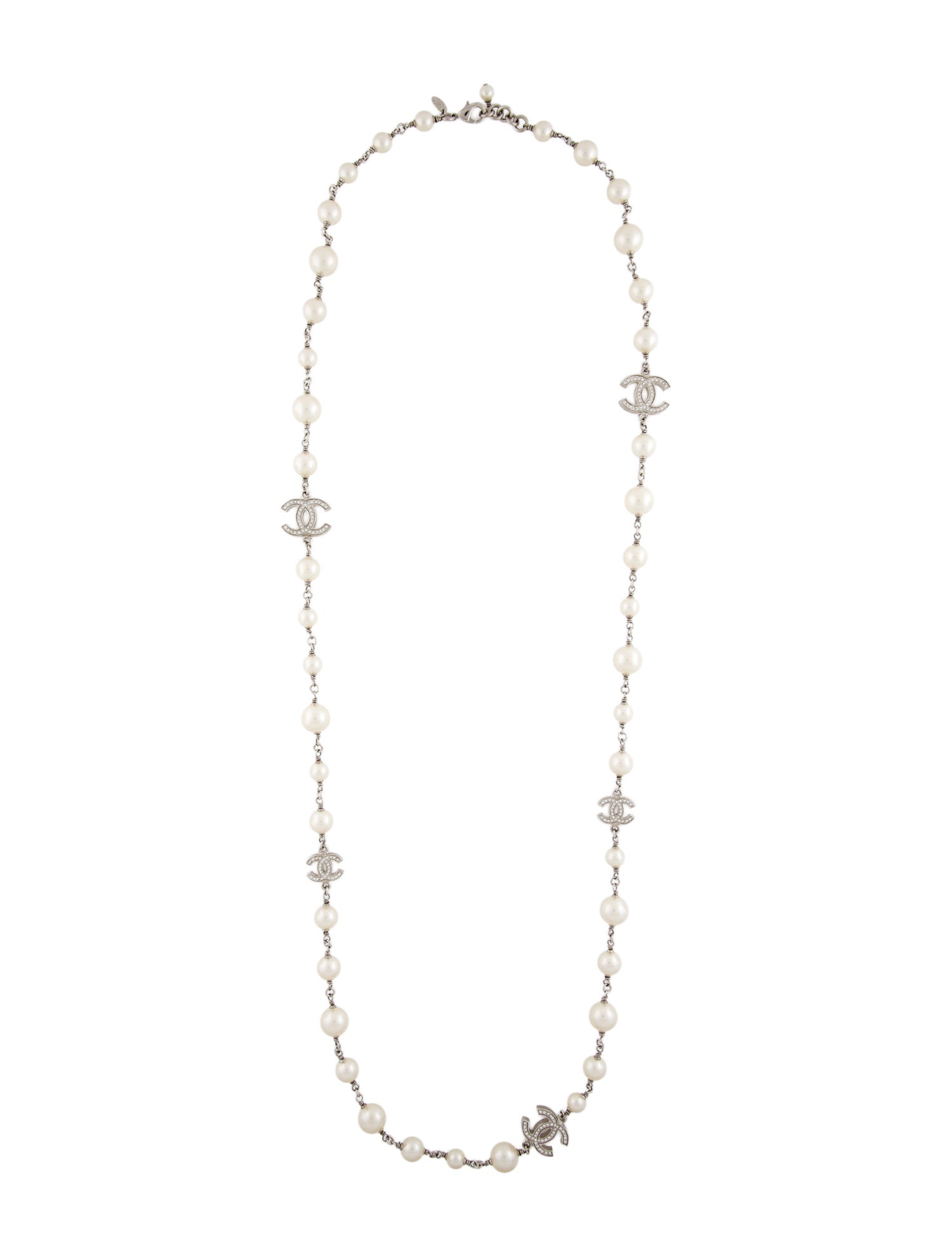 Chanel Faux Pearl & Strass CC Station Necklace