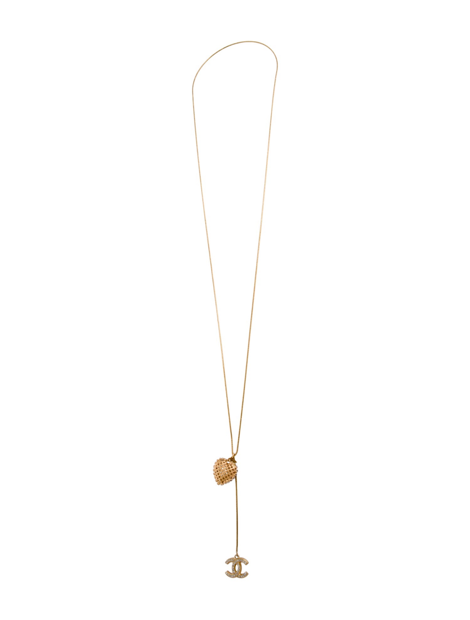 Chanel Vintage Strass CC Heart Lariat Necklace