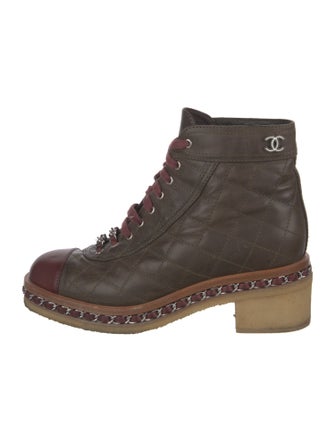 Chanel Interlocking CC Logo Leather Combat Boots