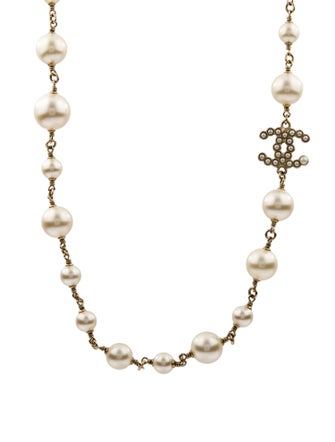 Chanel Faux Pearl CC Station Necklace