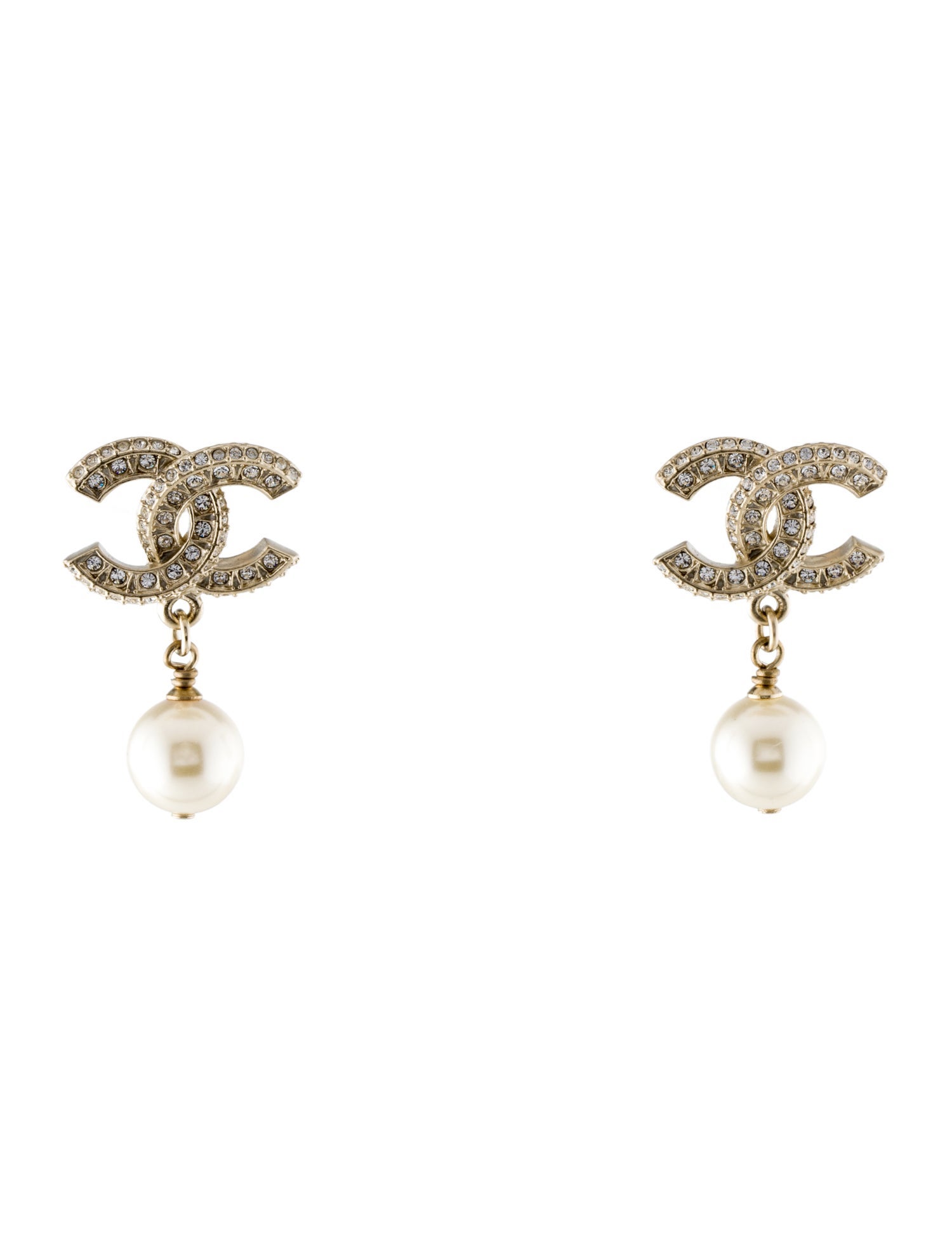 Chanel Faux Pearl & Strass CC Drop Earrings w/ Tags