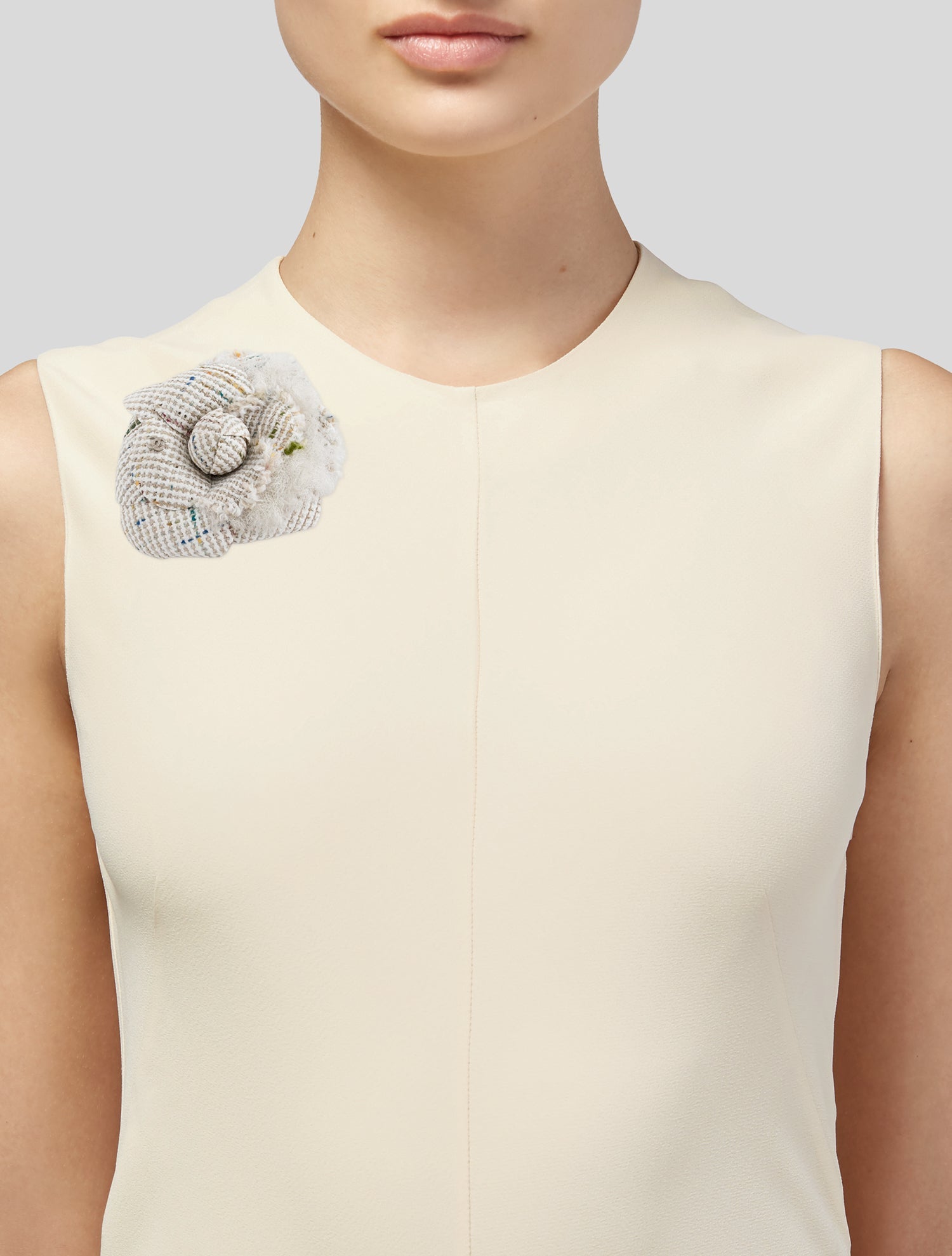 Chanel Tweed CC Camellia Brooch