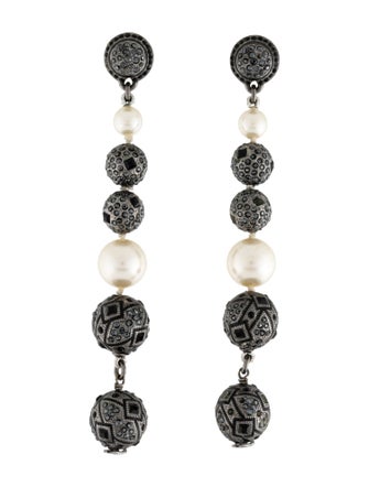 Chanel Faux Pearl & Strass Drop Earrings
