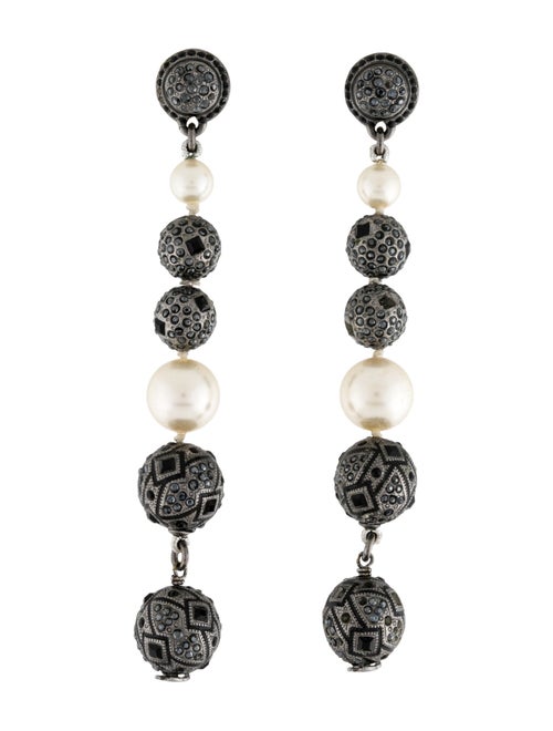 Chanel Faux Pearl & Strass Drop Earrings