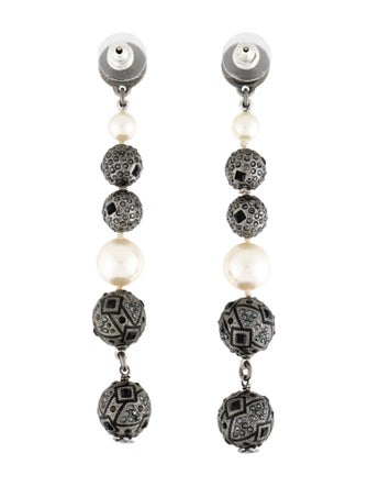 Chanel Faux Pearl & Strass Drop Earrings